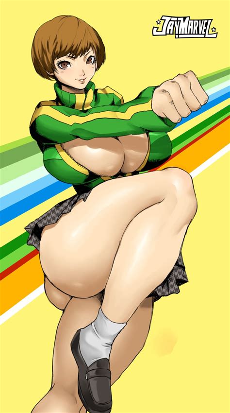 Jay Marvel Satonaka Chie Persona Persona 4 Striped Vertical Stripes Highres 1girl