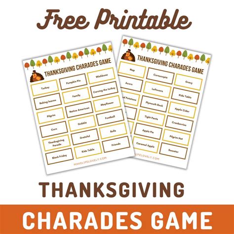 Free Printable Thanksgiving Charades 54 Cards 18 Blank