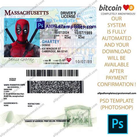 Massachusetts Driver License Template Driver License Template Psd