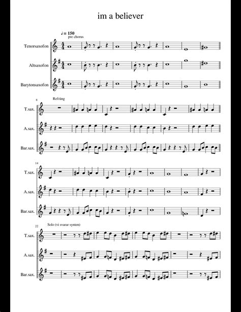 Im A Believer Sheet Music For Tenor Saxophone Alto Saxophone Baritone