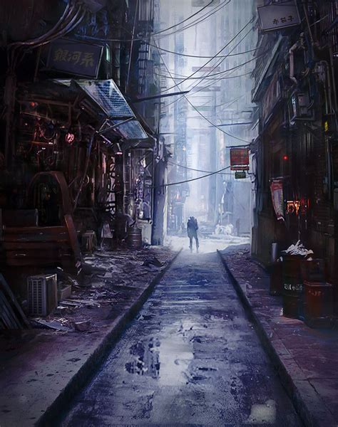 Alley Alina Kapustina Cyberpunk City Fantasy Landscape Sci Fi