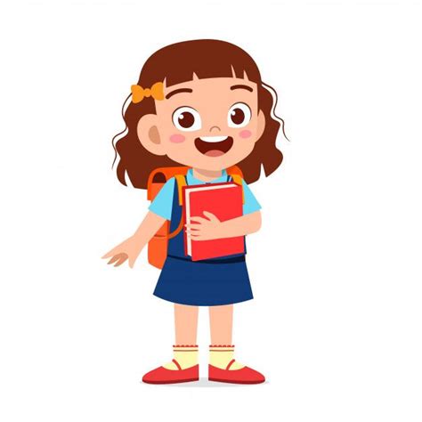 Premium Vector Happy Cute Kid Girl Ready To Go To School Niños