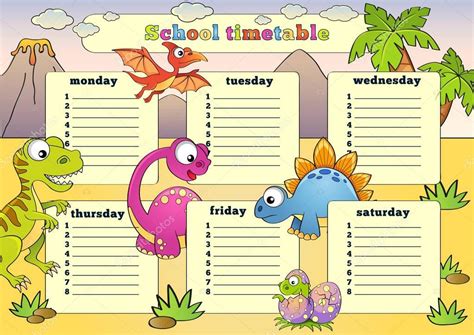 School Timetable With Dinosaurs — Stock Vector © Alka5051 159084746