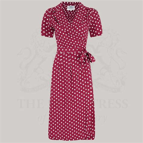 Peggy Wrap Dress In Wine Polka Dot By The Seamstress Of Bloomsbury