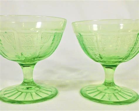 Anchor Hocking Depression Glass Pair Green Sherbets Champagnes Stemmed