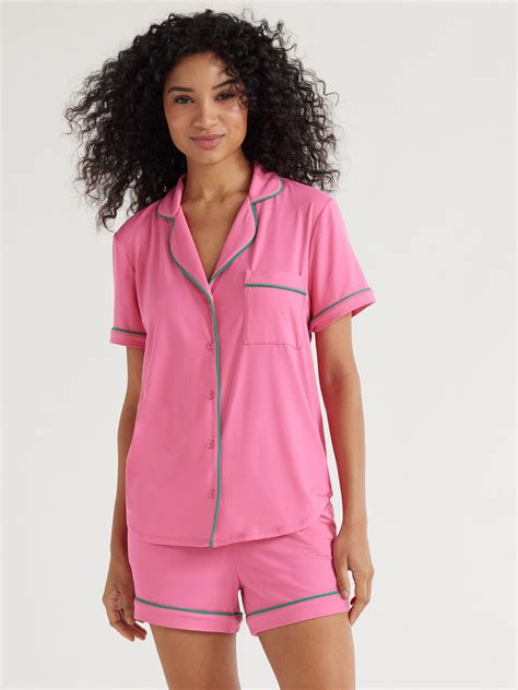 Joyspun Women’s Short Sleeve Notch Collar Top And Shorts Knit Pajama Set 2 Piece Sizes S To 3x