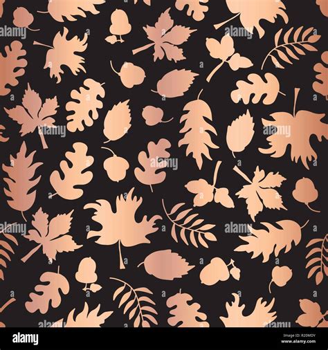 Rose Gold Foil Autumn Leaf Silhouettes Seamless Vector Background
