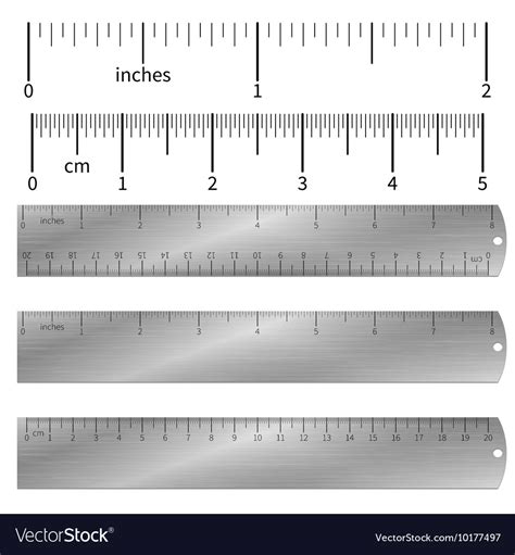 Metric Imperial And Decimal Inch Rulers Set Vector Image