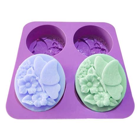 joyglobal silicone 4 cavity butterfly flowers muffins jelly candle mold handmade soap mold soap