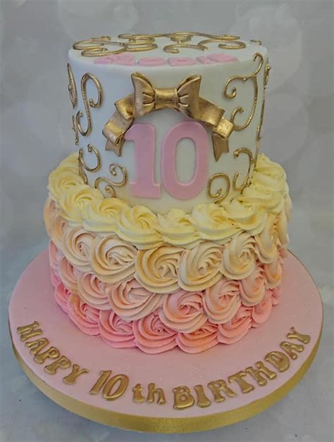 10th Birthday Cake Gold Swirls And Butter Cream Roses 10 Birthday