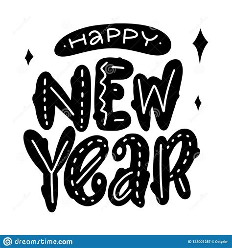 Happy New Year Hand Drawn Vector Lettering Composition Calligraphy