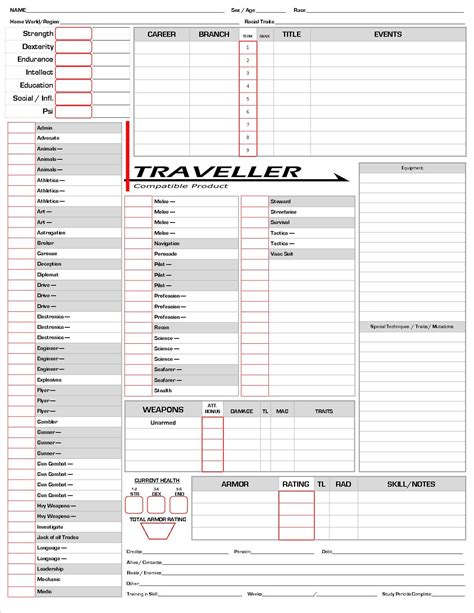 Traveller Character Sheet Rpg Character Sheet Traveller Rpg