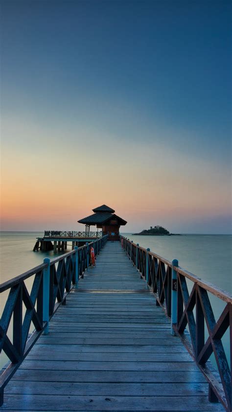 1080x1920 Wooden bridge, pier, sunset, beach wallpaper | Beach ...