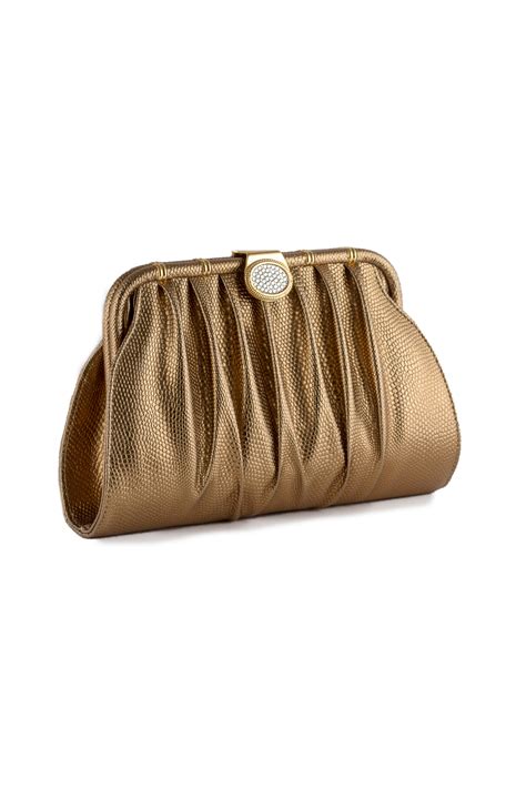 Bronze Leather Evening Bag Clutch Crystal Clasp Madison Avenue Mall Furs