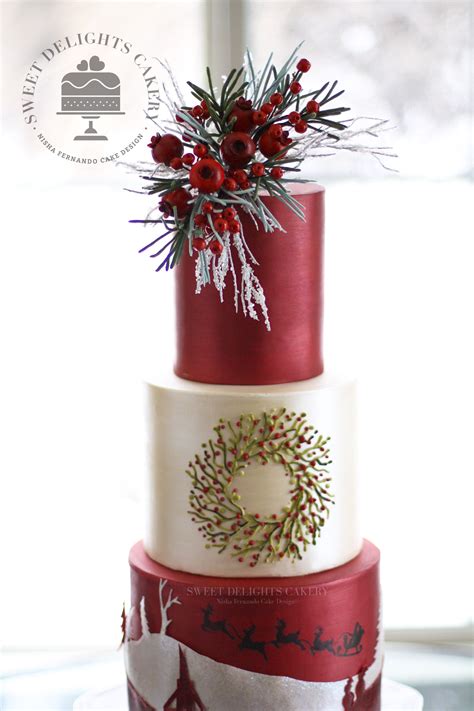 Cranberry And White Elegant Christmas Wedding Cake By Nisha Fernando On