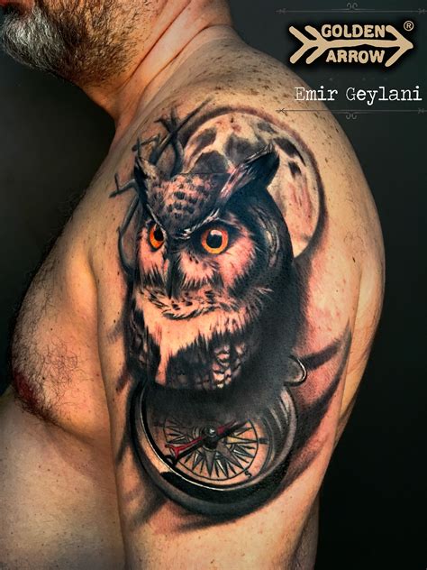 Owl Done By Emir Geylani Tattoo Owl Realistic Compass Compas Tattoo Tattoos Owl Tattoo