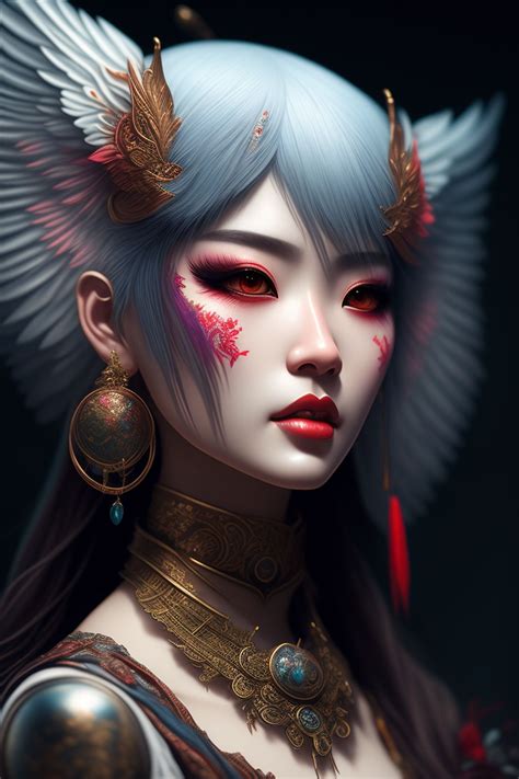 Ermmonz Beautiful Tengu Girl Beautiful Face Insanely Detailed Hyper Realistic Vivid Colors