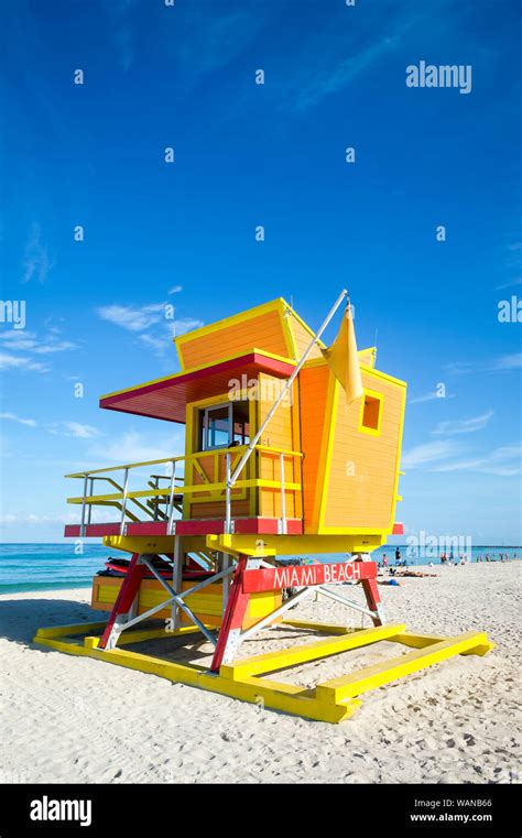 Bright Sunny View Of Colorful Lifeguard Hut On A Calm Afternoon In