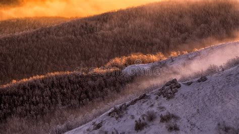 Winterberglandschap Bieszczady Bergen Karpathians Polen Stock Foto