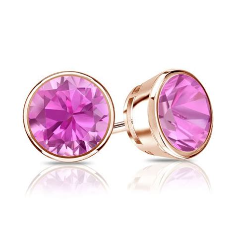 Certified Cttw Round Pink Sapphire Gemstone Stud Earrings In K