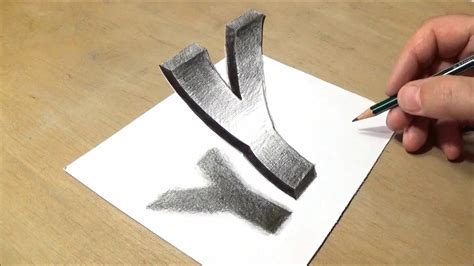 How to drawing 3d floating number? How to Draw Floating Letter Y - Drawing 3D Trick Art with ...
