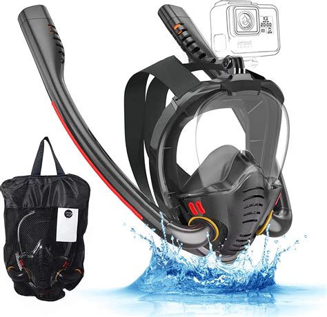 Roudjer Double Tubes Snorkel Mask Full Face Underwater 180° Panoramic View Anti Fog And Leak