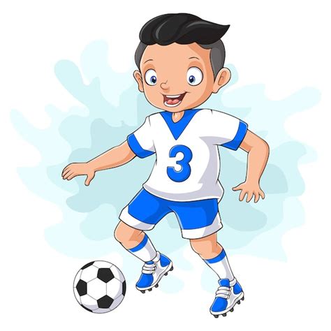 Premium Vector Cartoon Little Boy Playing A Football