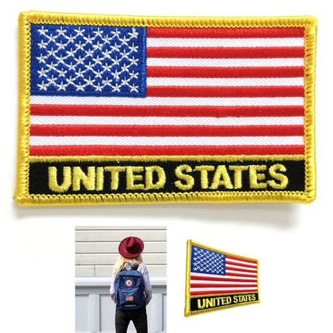 American Flag Embroidered Patch Iron On Gold Border Usa Us United