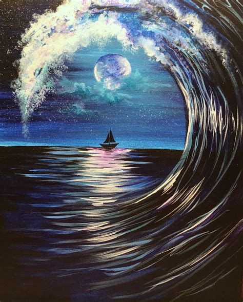 The Waves Are Rolling And The Moon Light Is Shining In Moonlit Wave