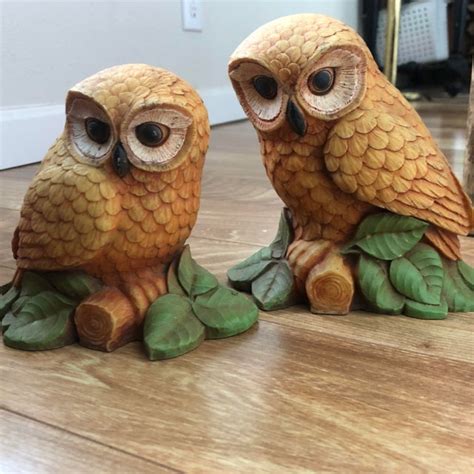 After digesting their food, owls regurgitate hard pellets of compressed bones, fur, teeth, feathers, and other materials they couldn't digest. Home Interior Perched Owl Figurines - a Pair | Chairish