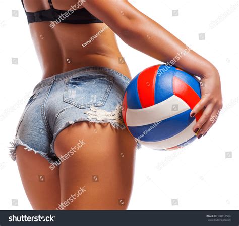 Womans Sexy Backside Holding Soccer Ball Stock Photo 198518504
