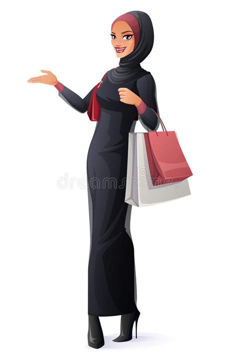 dirigez la belle femme musulmane dans le hijab se tenant avec des paniers illustration de