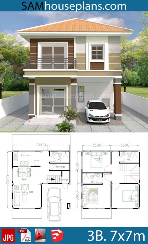 House Plans 7x7m With 3 Bedrooms Samhouseplans
