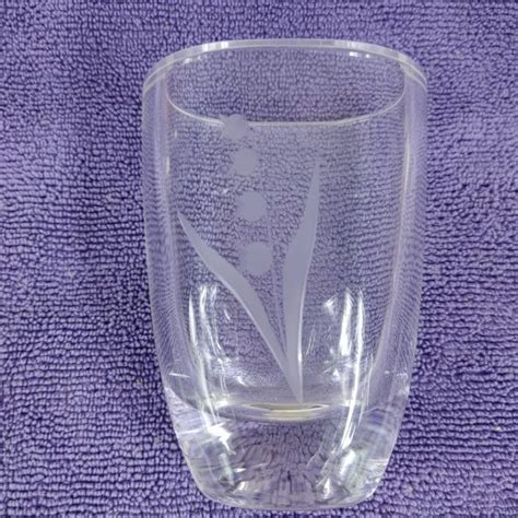 Vintage Smalandshyttan Sweden Etched Lily Of The Valley Art Glass Vase