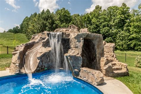 Poolside Water Features Rock Water Slides Waterfalls Grottos Oasis Outdoor Living
