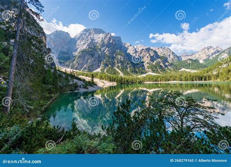 Braies Lake Or Pragser Wildsee Dolomites Trentino Alto Adige Italy