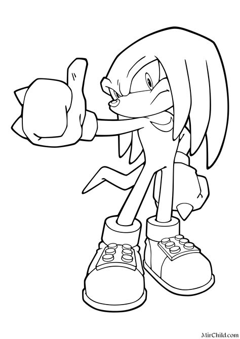 Раскраска Sonic The Hedgehog Ехидна Наклз уверен в себе Mirchild