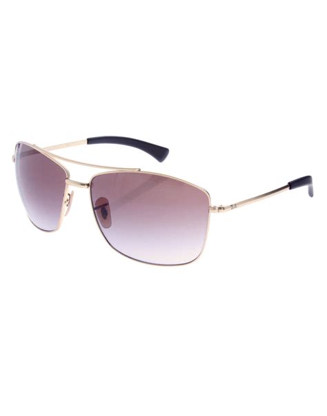 Ray Ban Square Aviator Sunglasses In Gold For Men Lyst