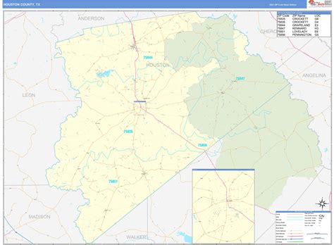 Houston County Tx Zip Code Wall Map Basic Style By Marketmaps Mapsales