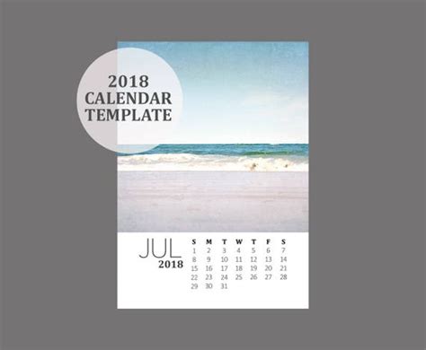2018 Calendar Template 5x7 Size Loose Sheet 12 Month
