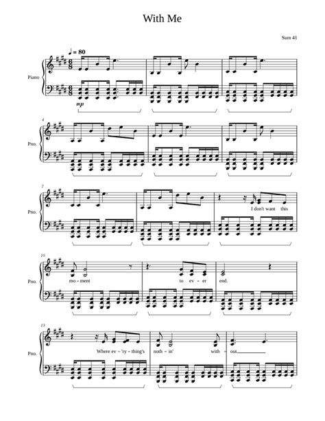 With Me Sum 41 Piano Sheet Music For Piano Solo