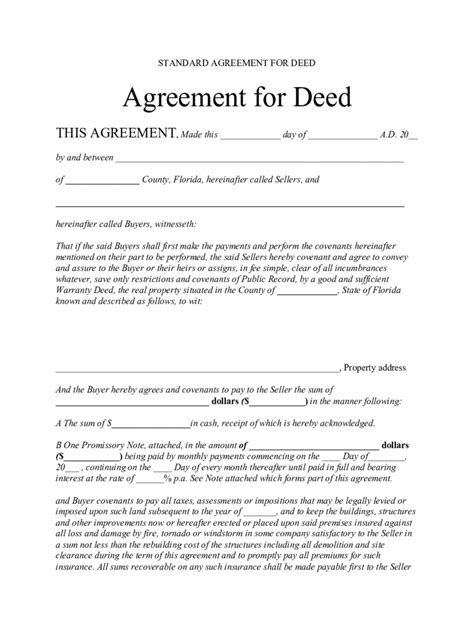 Deed Of Agreement Template