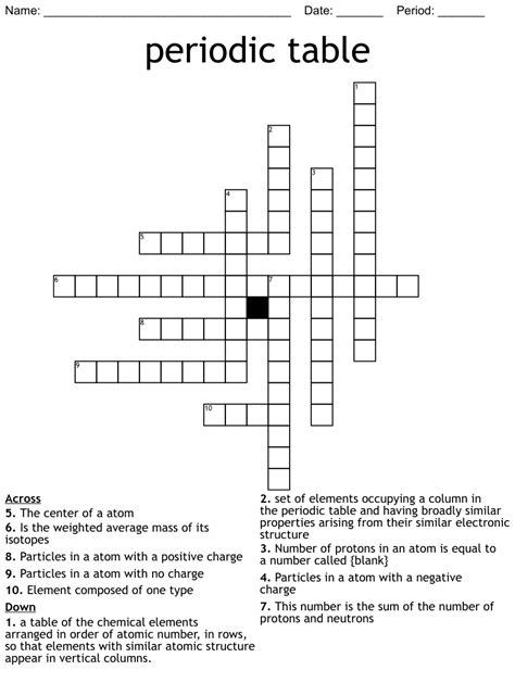 Periodic Table Crossword Wordmint