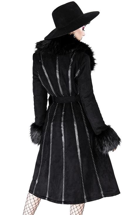Black Long Gothic Coat With Faux Fur Femme Fatale Coat Restyle