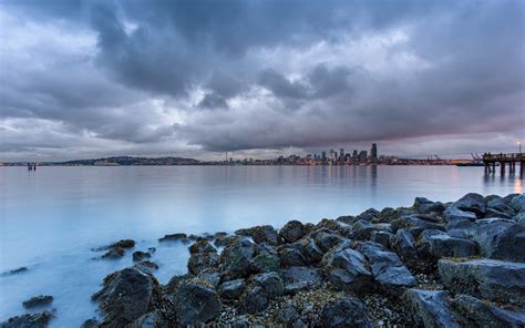 Clouds Landscapes Nature Coast Cityscapes Rocks Seattle Piers