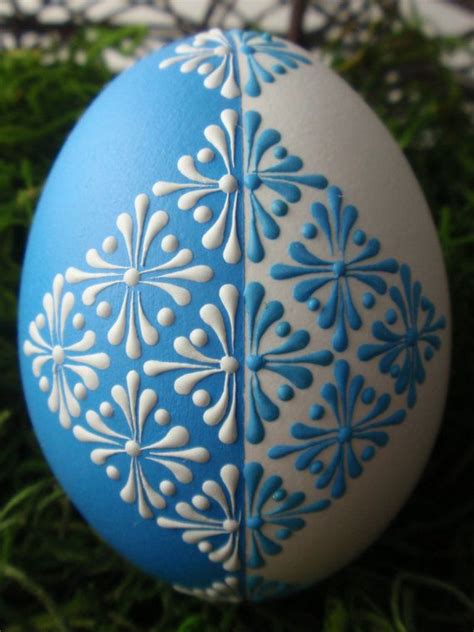 Easter Egg Chicken Egg Pysanky In Blue Wax Embossed Pysanka Etsy