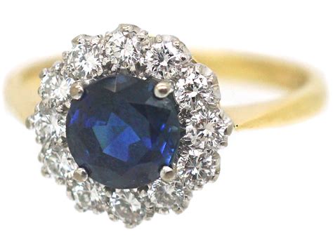 18ct Gold Sapphire And Diamond Cluster Ring 649p The Antique