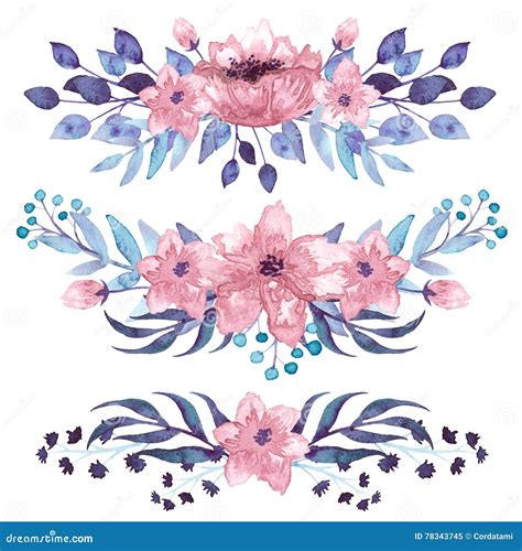 Set Of Watercolor Bouquets With Pink Flowers Stock Illustration