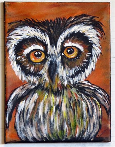 Owl Painting Original Acrylic Canvas Painting Whimsical Home Etsy