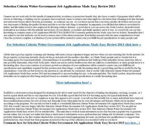 Selection Criteria Writer Government Job Applications Made Easy Review
